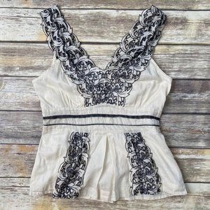 Anthropologie Floreat Anthurium Black Cream Cutout Lace Blouse